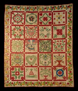 Applique Album Quilt, L & M, 1860 (bomuld) af American School