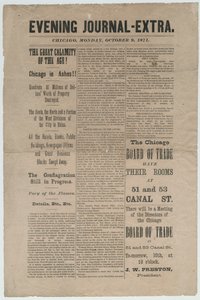 Artikel fra Chicago Evening Journal-Extra om Chicago-branden i 1871, 9. oktober 1871 (avispapir) af American School
