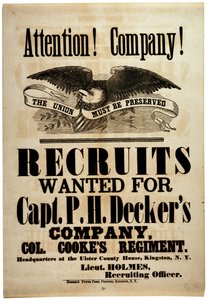 Opmærksomhed! Company!, rekrutterer bredside til New York 156th Infantry, 1862 af American School