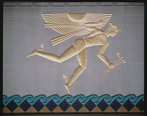 Bas-relief forestillende Merkur fra ydersiden af en af de 14 bygninger, bygget 1931-40 af American School