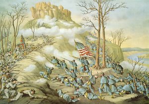 Slaget ved Lookout Mountain, 24. november 1863, indgraveret af Kurz & Allison af American School