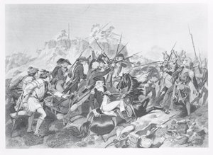 Slaget ved Saratoga - General Arnold såret i angrebet på Hessian Redoubt, 17. oktober 1777 af American School