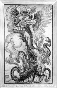 Bellerophon Slayed the Chimera, taget fra The Wonder-Book for Girls and Boys skrevet af Nathaniel Hawthorne, 1852 af American School