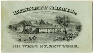 Bennett & Hall handelskort [recto], 1882 (graveret litografi [fartkort]) af American School