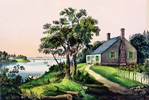 George Washingtons fødested i Bridges Creek, Westmoreland County, Virginia, 22. februar 1732, udgivet af Currier og Ives af American School