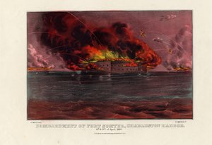 Bombardement af Fort Sumter, Charleston Harbor, 12. og 13. april 1861, pub. af Currier & Ives, ca. 1861 af American School