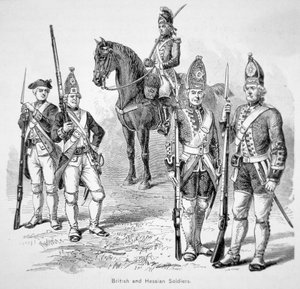 Britisk og hessisk soldat under den amerikanske uafhængighedskrig (gravering) af American School