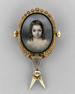 Broche med portræt af en pige, ca. 1860 (akvarel på elfenben af American School