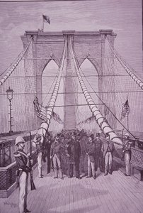 Brooklyn Bridge, præsident Arthur ved åbningsceremonien, 24. maj 1883 (gravering) af American School