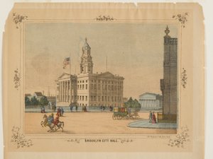 Brooklyn City Hall, udgivet af Charles Magnus, Inc. (litho, håndmalet med wc) af American School