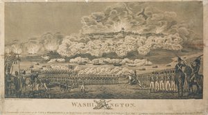 Afbrænding af Washington af briterne, 24. august 1814, udgivet af I. Ryland af American School