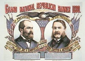 Kampagneplakat for præsidentkandidat James A. Garfield (1831-81) og vicekammerat, Chester A. Arthur (1829-86) 1880 (farve litho) af American School