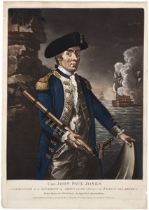 Kaptajn John Paul Jones, chef for en eskadron af skibe i Frankrigs og Amerikas tjeneste, 1780 (håndfarvet mezzotint) af American School