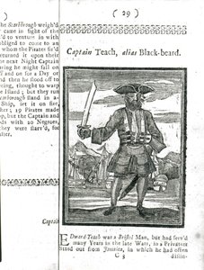 Kaptajn Teach, Alias Black Beard, fra historie og liv for alle de mest berygtede pirater og deres besætninger, London, 1725 af American School