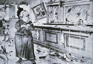 Carry Nation med sin økse, ca.1905 (litografi) af American School