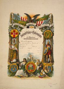 Certifikat for medlemskab i Ancient Order of Hibernians of America, ca. 1894 (farvelitografi) af American School