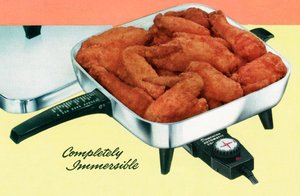 Kyllingstegning i en retro elektrisk pande af American School