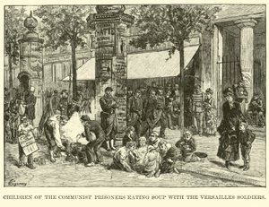 Børn af de kommunistiske fanger spiser suppe med Versailles-soldaterne af American School