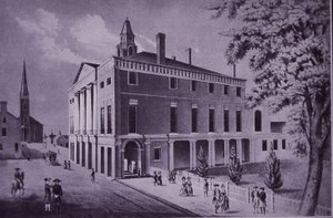 Rådhus, Wall Street, New York City i 1790 (gravering) af American School