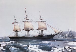 Clipper Ship Red Jacket i isen ud for Kap Horn på sin passage fra Australien til Liverpool, udgivet af Currier und Ives, 1854
