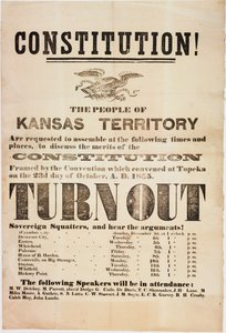 Forfatning! Befolkningen i Kansas-territoriet anmodes om at samles..., trykt af E. C. K. Garvey & Co., ca. 23. oktober 1855