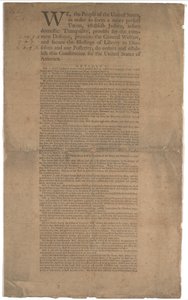 Konstitution, første tryk, trykt af Dunlap & Claypoole, 17.-19. september 1787 (se GLC 695934 for side 2) af American School