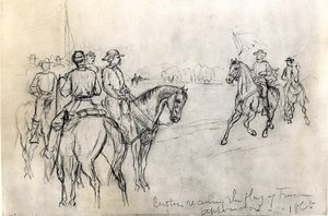 Custer modtager Frihedens Flag, Appomattox, 1865 af American School