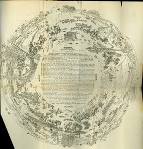 Cyclorama udfoldede kort med detaljer om historien om det store oprør, ca. 1870