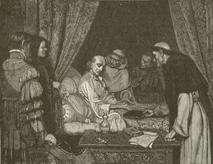 Death-Bed of Copernicus, fra maleriet af E Blair Leighton af American School