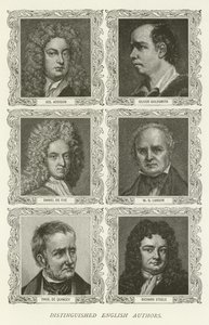 Fornemme engelske forfattere, Joseph Addison, Oliver Goldsmith, Daniel de Foe, WS Landor, Thomas De Quincey, Richard Steele af American School