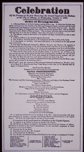 Erie Canal: nøgledel af New York State Canal System; Broadside af 8. oktober 1823, der fejrer åbningen (færdiggjort i 1825) (litho) af American School