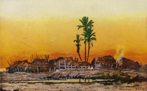 Aften i en arabisk landsby (farve litho) af American School