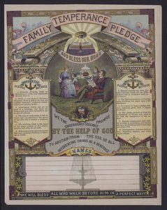 Familiens afholdsløfte (farvet indgravering) af American School