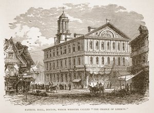 Faneuil Hall, Boston, som Webster kaldte The Cradle of Liberty, fra en bogpub. 1896 af American School
