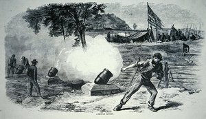 Federal Morter Battery under den amerikanske borgerkrig (1861-65) (litho) af American School