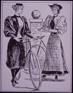 Kvindelig cykelkostume, viser pige i bloomers, New York, USA af American School