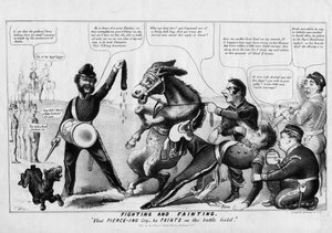 Kæmper og besvimelse: at Piercing-græder-han besvimer på slagmarken, udgivet af Strong Litho, New York, ca. 1852