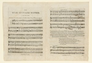 First edition of the sheet music for "The Star Spangled Banner. A Parioticdani af American School