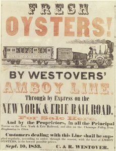 Friske østers! Af Westovers Amboy Line, Through af Express på New York & Erie Railroad, 10. september 1853 af American School