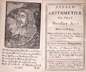 Frontispice og titelside til Hodders Arithmetic or, That Necessary Art Made most Easy, af James Hodder, 1719 af American School