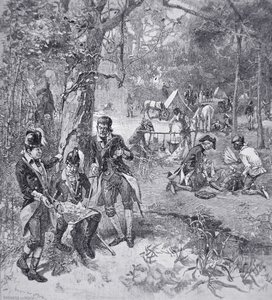 General Francis Marion i lejren (litografi) af American School
