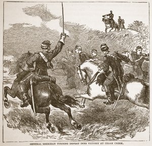 General Sheridan vender nederlag til sejr ved Cedar Creek fra en bogpub. 1896 af American School