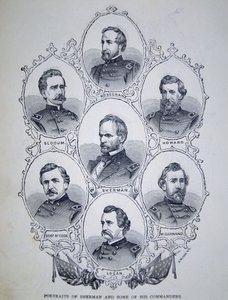 General William Tecumseh Sherman (1820-91) og nogle af hans unionshærchefer (gravering) af American School