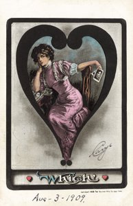 Pige overvejer sine elskeres relative attraktioner (farve litho) af American School
