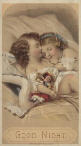 Godnat, børn, der sover i sengen (chromolitho) af American School