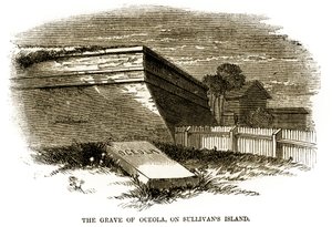 Grav af Seminole-høvdingen Osceola, som den så ud ved siden af den nordvestlige bastion i Fort Moultrie i 1860, lige før den amerikanske borgerkrig af American School