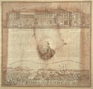 Lommetørklæde til minde om general Lafayettes (1757-1834) ankomst i 1824 (bomuld) af American School