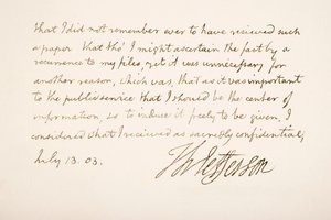 Håndskrift og underskrift af Thomas Jefferson, 1803 af American School