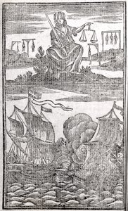 Historie og liv for alle de mest berygtede pirater og deres besætninger, frontispice, London, 1725 af American School