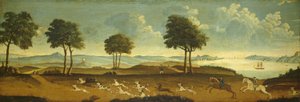 Jagtscene med havn, 1700-tallet af American School